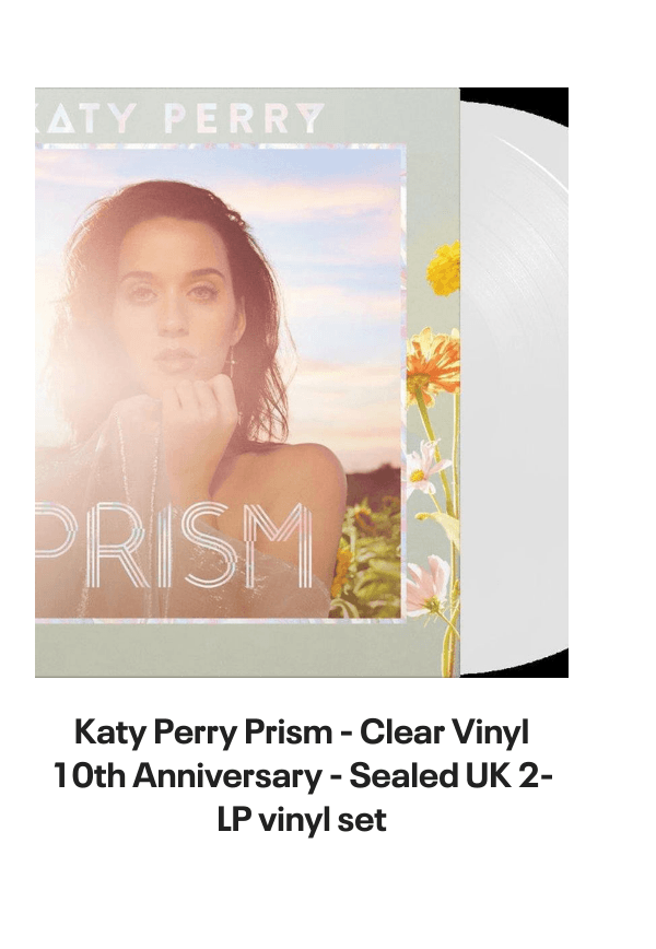 List of products:  Taylor Swift Red - Sealed UK CD album Katy Perry Prism - Clear Vinyl 10th Anniversary - Sealed UK 2-LP vinyl set Katy Perry Two T-Shirts UK T-shirt Katy Perry Smile UK Picture disc LP Ariana Grande Yours Truly UK Picture disc LP Ariana Grande Thank U, Next - Black Vinyl - Sealed UK 2-LP vinyl set Ariana Grande My Everything: 10th Anniversary - 2 x Picture Disc LPs US Picture disc LP Ariana Grande My Everything - Clear  Lavender Split Vinyl - Sealed UK Vinyl LP Ariana Grande Dangerous Woman - Purple  Black Swirl Vinyl UK 2-LP vinyl set Ariana Grande Dangerous Woman UK 2-LP vinyl set Demi Lovato Its Not That Deep - Lavender Daydream Lilac Vinyl - Sealed UK Vinyl LP Miley Cyrus Endless Summer Vacation - Clear Vinyl - Sealed UK Vinyl LP Miley Cyrus Breakout - Album Sampler US Promo CD album Miley Cyrus Cant Be Tamed - Deluxe Edition - Sealed Japanese Promo 2-disc CD/DVD set Miley Cyrus We Cant Stop Japanese Promo CD-R acetate
