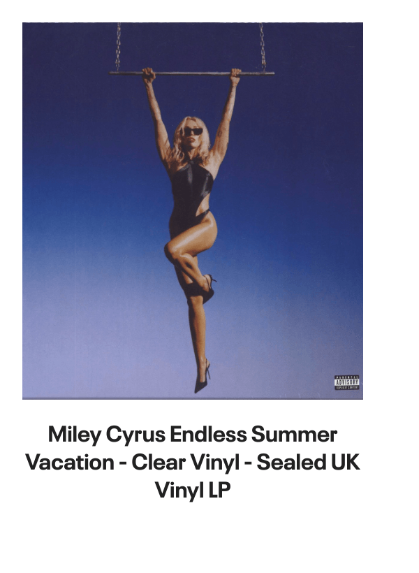 List of products:  Taylor Swift Red - Sealed UK CD album Katy Perry Prism - Clear Vinyl 10th Anniversary - Sealed UK 2-LP vinyl set Katy Perry Two T-Shirts UK T-shirt Katy Perry Smile UK Picture disc LP Ariana Grande Yours Truly UK Picture disc LP Ariana Grande Thank U, Next - Black Vinyl - Sealed UK 2-LP vinyl set Ariana Grande My Everything: 10th Anniversary - 2 x Picture Disc LPs US Picture disc LP Ariana Grande My Everything - Clear  Lavender Split Vinyl - Sealed UK Vinyl LP Ariana Grande Dangerous Woman - Purple  Black Swirl Vinyl UK 2-LP vinyl set Ariana Grande Dangerous Woman UK 2-LP vinyl set Demi Lovato Its Not That Deep - Lavender Daydream Lilac Vinyl - Sealed UK Vinyl LP Miley Cyrus Endless Summer Vacation - Clear Vinyl - Sealed UK Vinyl LP Miley Cyrus Breakout - Album Sampler US Promo CD album Miley Cyrus Cant Be Tamed - Deluxe Edition - Sealed Japanese Promo 2-disc CD/DVD set Miley Cyrus We Cant Stop Japanese Promo CD-R acetate