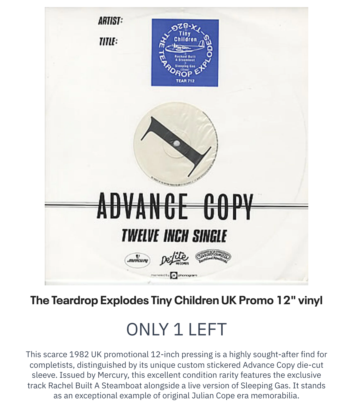 List of products:  The Teardrop Explodes Tiny Children UK Promo 12 vinyl The Teardrop Explodes Wilder - EX UK Vinyl LP Queens Of The Stone Age Villians UK 2-LP vinyl set Foo Fighters For All The Cows - Blue Vinyl UK 7 vinyl Foo Fighters Ill Stick Around UK 12 vinyl Foo Fighters Next Year UK 7 vinyl