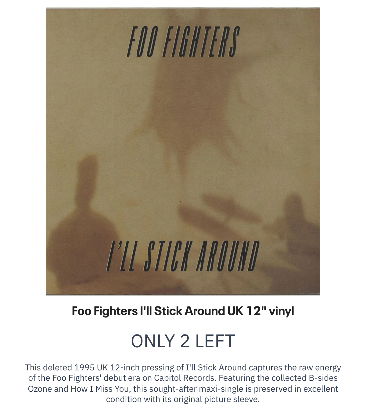 List of products:  The Teardrop Explodes Tiny Children UK Promo 12 vinyl The Teardrop Explodes Wilder - EX UK Vinyl LP Queens Of The Stone Age Villians UK 2-LP vinyl set Foo Fighters For All The Cows - Blue Vinyl UK 7 vinyl Foo Fighters Ill Stick Around UK 12 vinyl Foo Fighters Next Year UK 7 vinyl