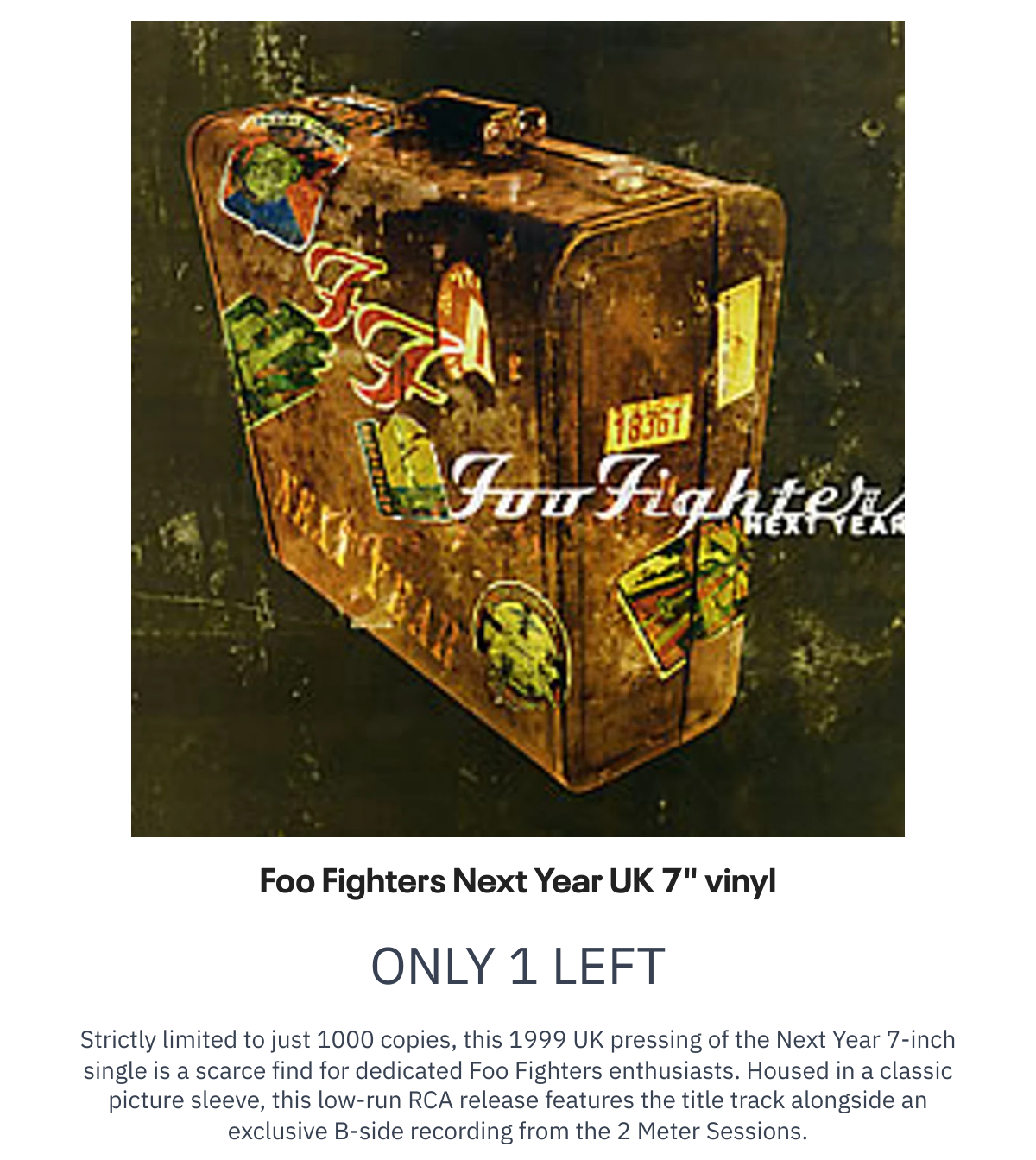 List of products:  The Teardrop Explodes Tiny Children UK Promo 12 vinyl The Teardrop Explodes Wilder - EX UK Vinyl LP Queens Of The Stone Age Villians UK 2-LP vinyl set Foo Fighters For All The Cows - Blue Vinyl UK 7 vinyl Foo Fighters Ill Stick Around UK 12 vinyl Foo Fighters Next Year UK 7 vinyl