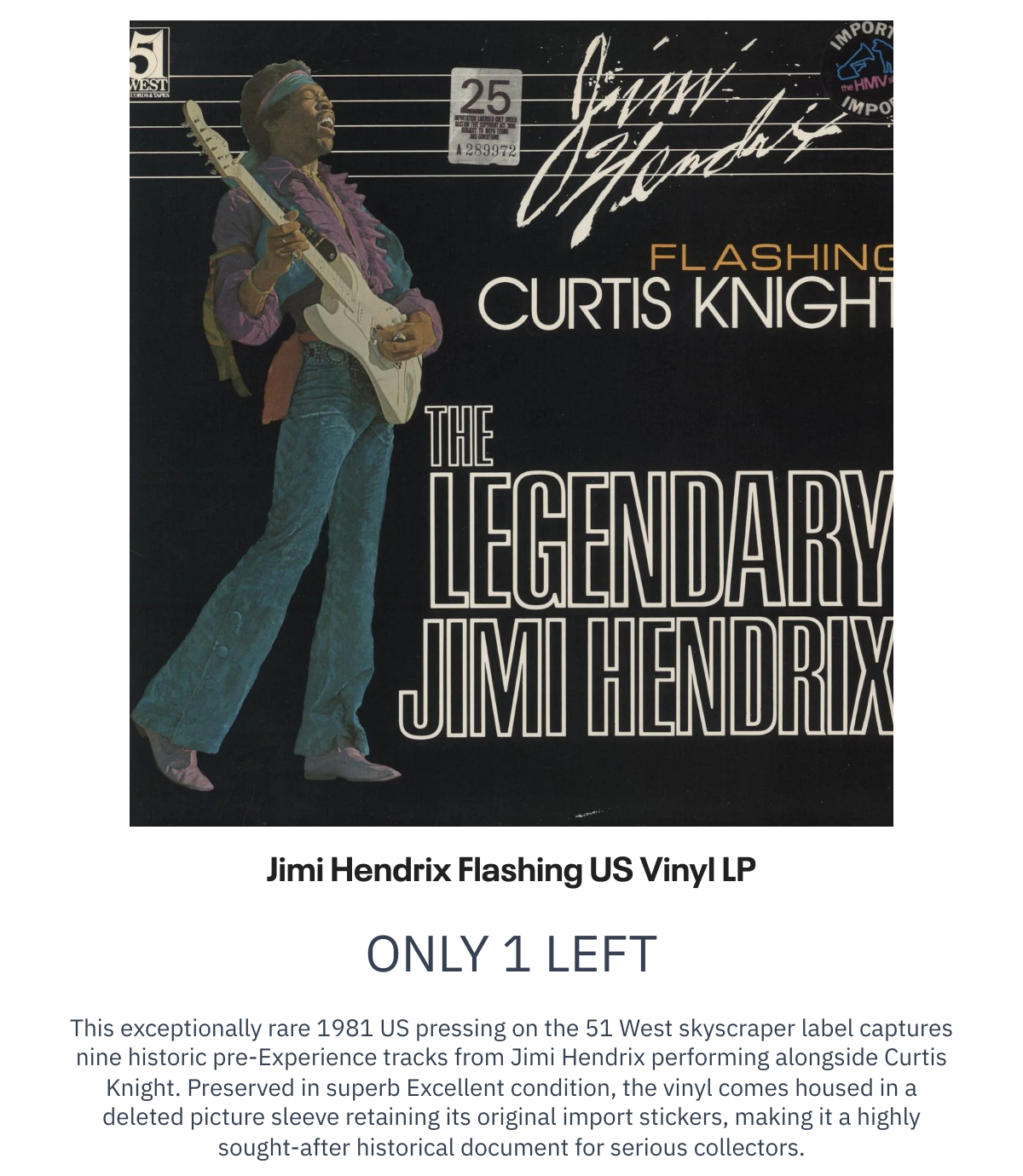 List of products:  Oasis Complete 7inch Singles Collection Box | Vol. 2 - Blue Vinyl + Liam Acrylic Stand Japanese 7 box set T-Rex / Tyrannosaurus Rex Telegram Sam UK 7 vinyl Elvis Presley Elvis Now - 180 Gram Magenta Vinyl - Numbered Edition UK Vinyl LP Jimi Hendrix Winterland UK Cd album box set Louise Post But I Love You Without Mascara [Demos 97-98] + Autographed US CD album Jimi Hendrix Flashing US Vinyl LP