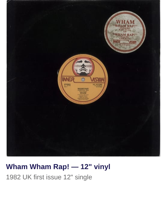 Wham Wham Rap! - 1st - Hype Sticker - VG 1982 UK 12" vinyl