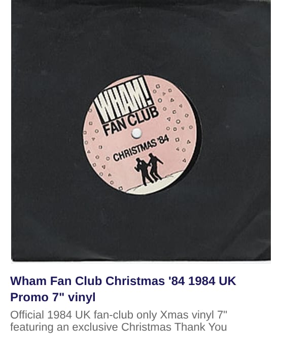 Wham Fan Club Christmas '84 1984 UK Promo 7" vinyl