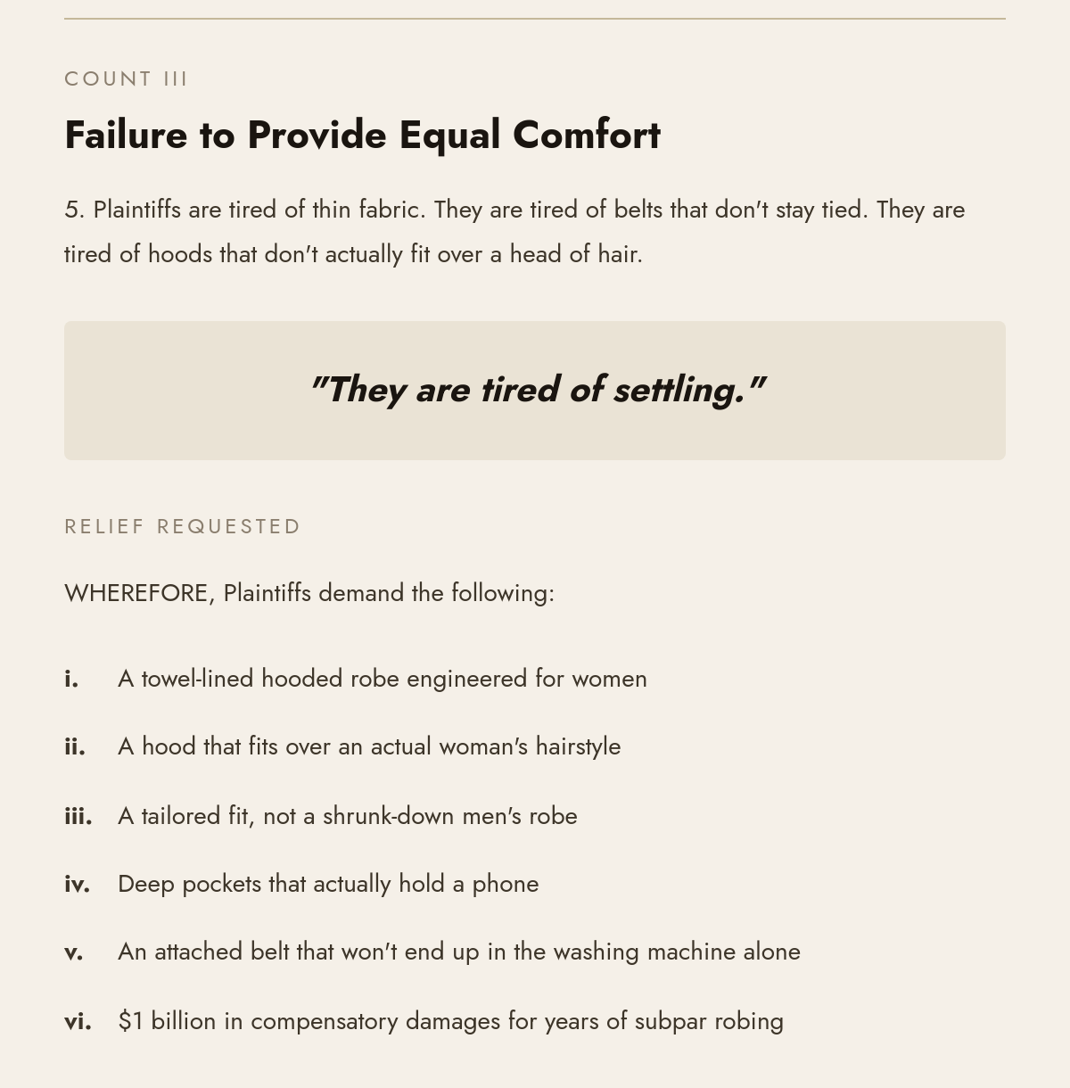 Legal demands from the Women of America