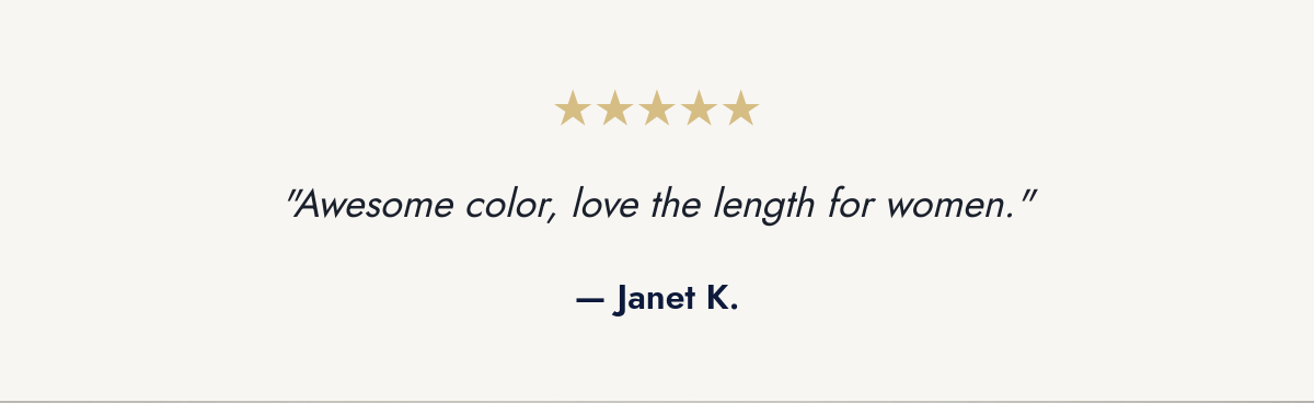 Five star review from Janet K about SheRobe color and length