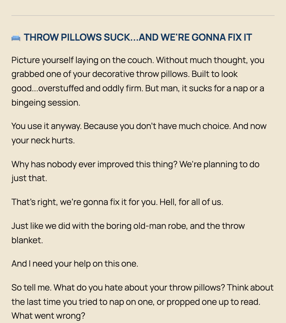 Throw pillow feedback section