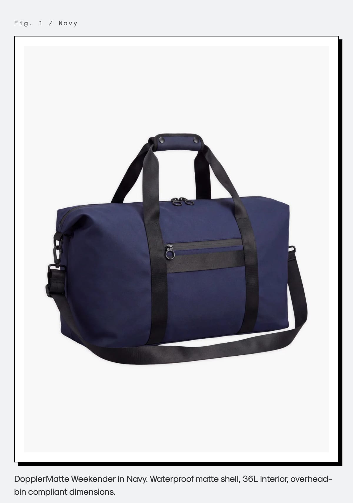 DopplerMatte Weekender in Navy product photo with construction callouts
