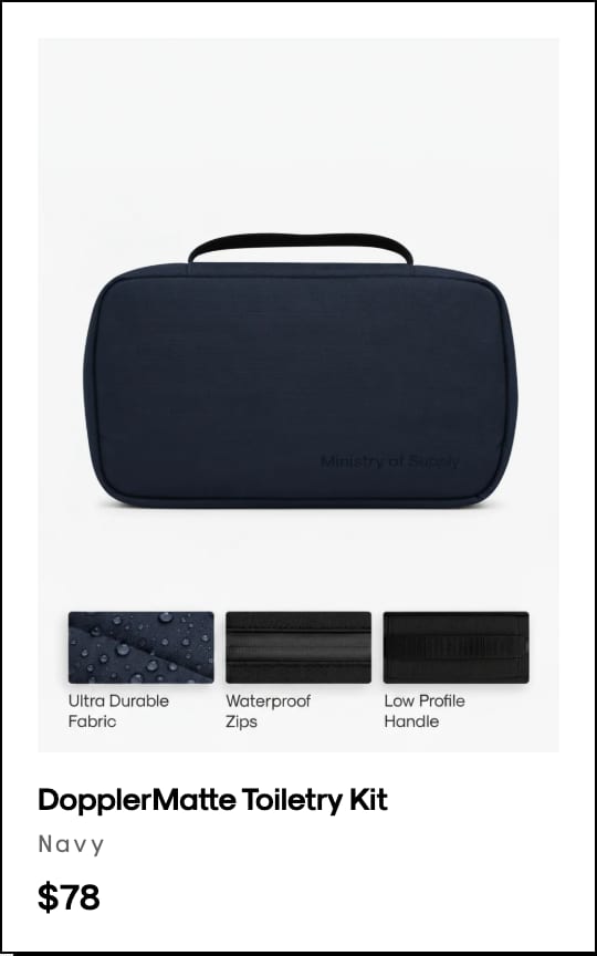 DopplerMatte Toiletry Kit in Navy, $78