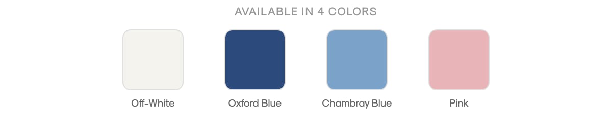 AeroZero Dress Shirt available colorways: Off-White, Oxford Blue, Chambray Blue, Pink