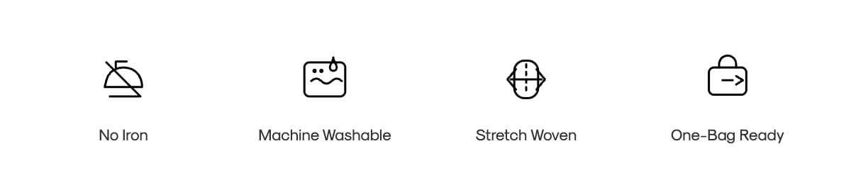 AeroZero benefits: No Iron, Machine Washable, Stretch Woven, One-Bag Ready