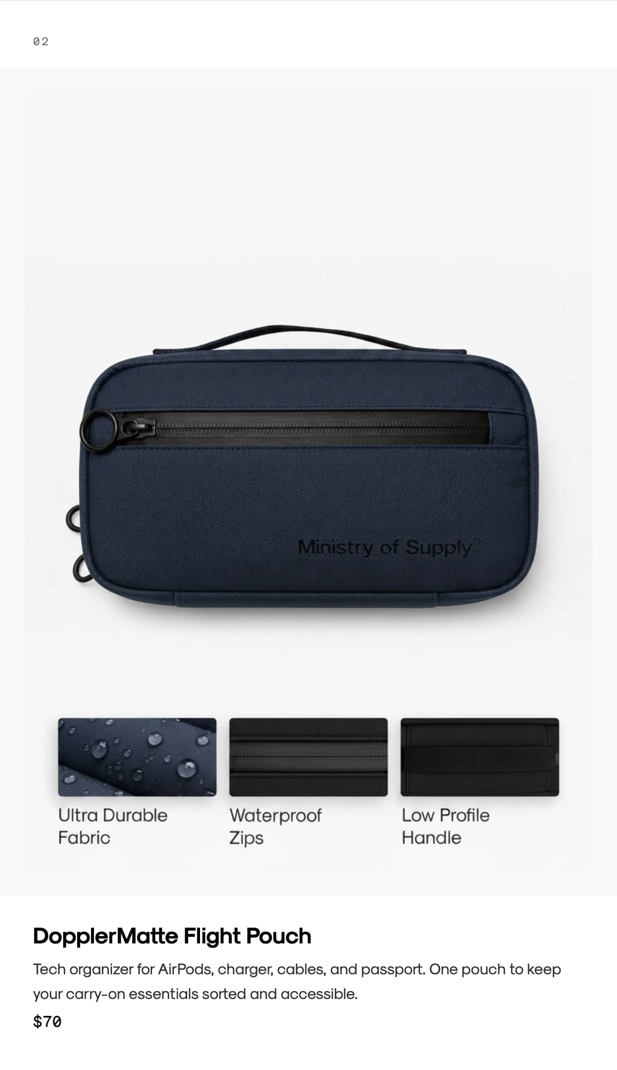 DopplerMatte Flight Pouch in Navy, $70