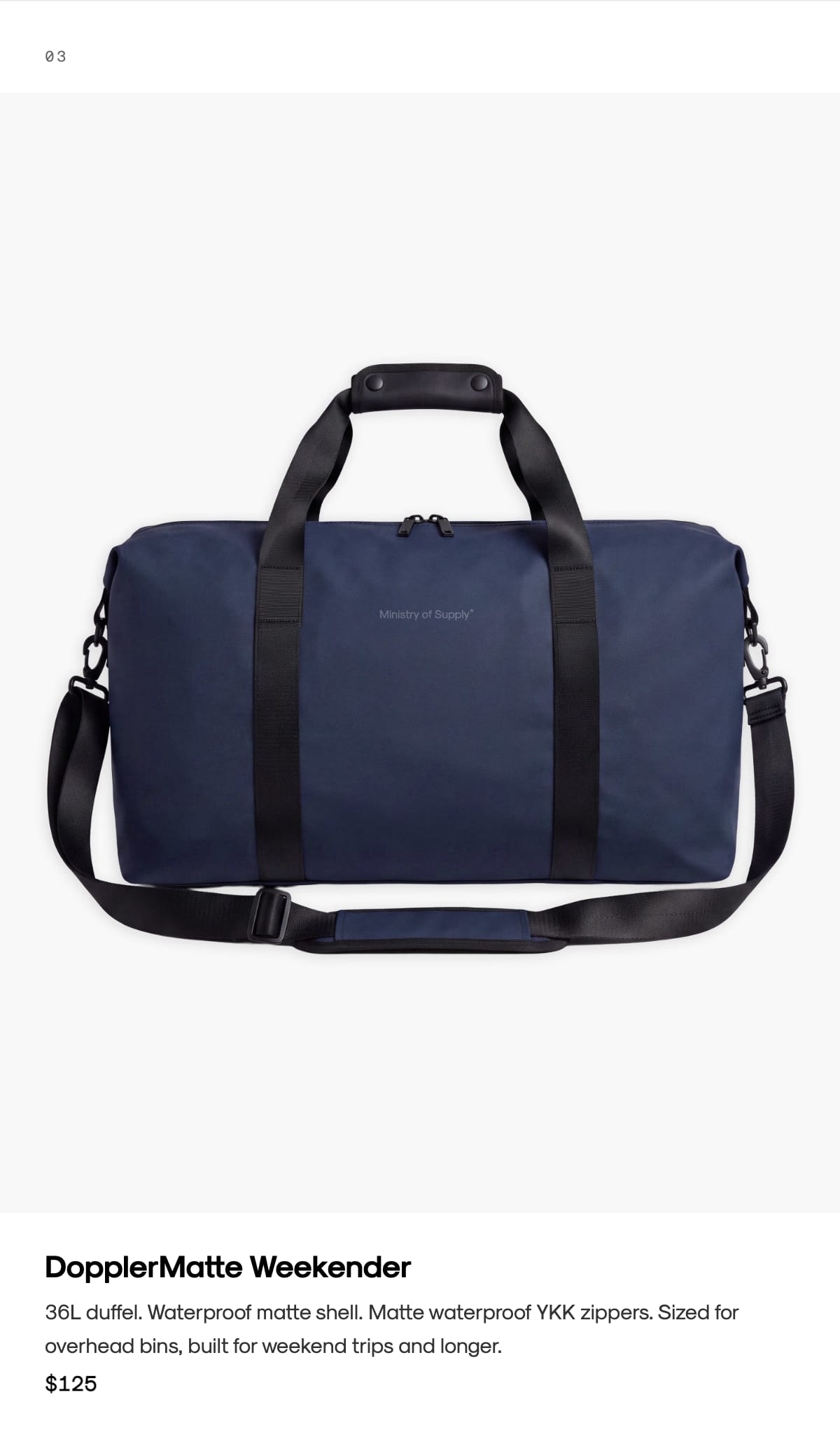DopplerMatte Weekender in Navy, $125